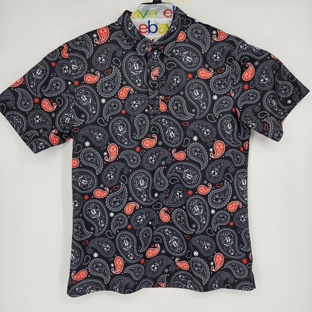 Chuco Golf Polo Shirt Mens Extra Large Paisley AOP Skulls Performance Loud